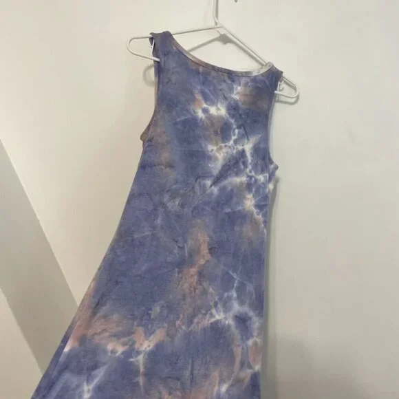 NEW NWT PINK ROSE Periwinkle Blue Mauve Pink Tie Dye Sleeveless Midi Tank Dress - Picture 15 of 16